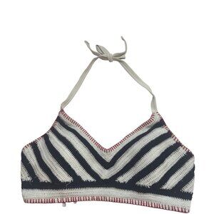 Exhilaration Crochet Bikini Top Navy White Chevron Stripe D/DD Adjustable Halter
